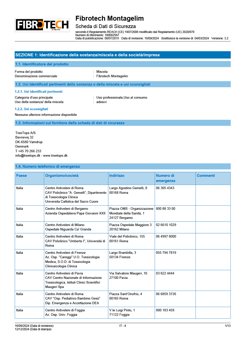 Fibrotech colla SDS